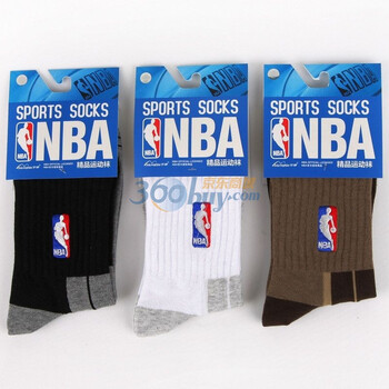 NBA精梳棉莱卡中短筒男士运动袜A170杂色三双装 尺码26-28cm均码