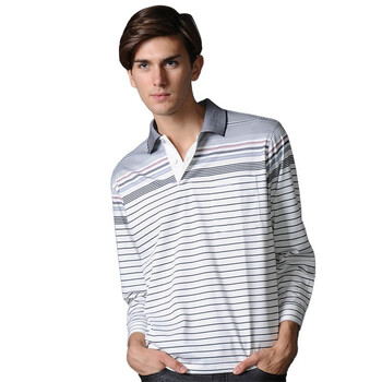 POLO VILLAE保罗威特男士休闲黑白条翻领休闲长袖polo衫 PFDAFABCF902 54/XXL