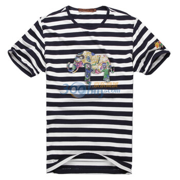 浪氏威尔lansiwear2012春夏短袖 圆领条纹T恤LSAJT003 白色 54