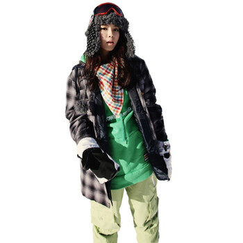 时尚起义 冬装韩国进口活力格纹夹克 女564065滑雪季 灰色 XL