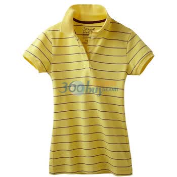 Giordano佐丹奴 Polo 女花色横间弹力修身珠地Polo 01311010 黄绿色 M