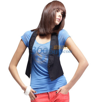 第五街 5th street 女士短袖圆领短款个性时尚女装T恤01670258 宝石蓝色054 L