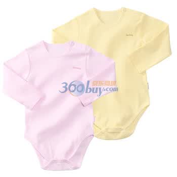 贝贝怡 宝宝服长袖肩扣包屁衣2件组合装 2J011 淡粉和淡黄 24个月/身高90cm