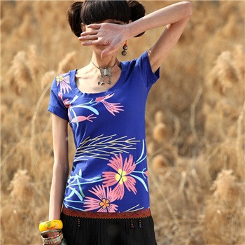 裂帛 春装 圆领修身 短袖T恤女22130059 花色 XL