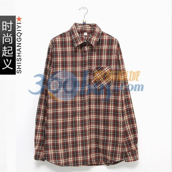 时尚起义 冬装韩国进口魅力格子配色衬衫 男554276 橘黄色系 M