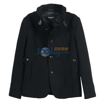PEACEBIRD太平鸟【冬季新品】帅气立领斜插袋修身毛呢大衣M0311304004 黑色 XXL