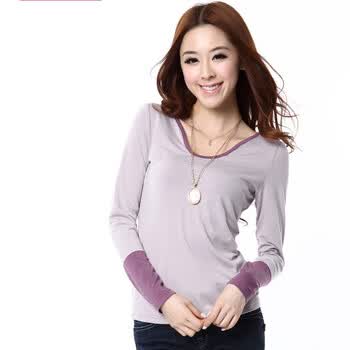 O.SA2012春装新款女装韩版打底衫长袖T恤ST13250 灰色 XXL