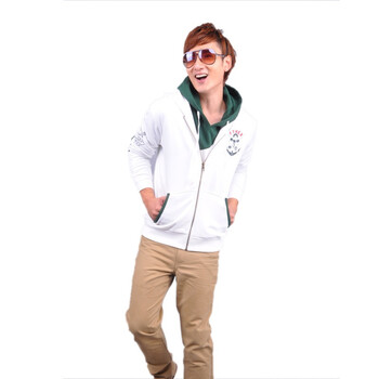 ［FYNEX］2011冬装新款男装卫衣休闲卫衣拼接纯色白男外套潮FQ559 白色 XXL/180