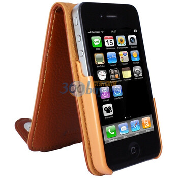 邦克仕（Benks）Leather CASE插夹式设计翻盖保护皮套 棕色（适用于APPLE iPhone 4 ）