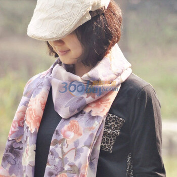 RGLT瑞格丽特 2012新 高贵气质 纯羊毛印花女士长款围巾 花一样绽放