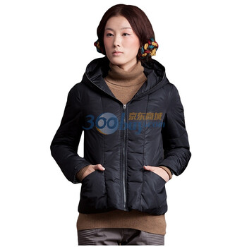 茵曼 INMAN 2011冬装新款90%鸭绒修身连帽羽绒服 W9016 黑色 XL