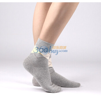 VCOTTON维棉 温莎女士经典舒适棉袜 苏格兰格 中花灰 均码