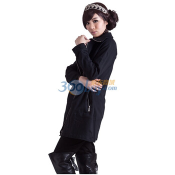 普柔菲 2011冬装新品系列 拉链中长卫衣F28 黑 XL