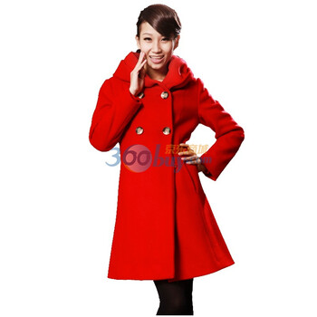 Botetang 波特唐 完美廓形修身带帽羊毛大衣女BT1193 红色 XXL