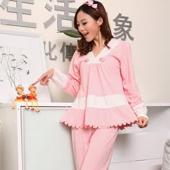 货到付款】爱戴琳春秋季新品韩版睡衣女棉质长