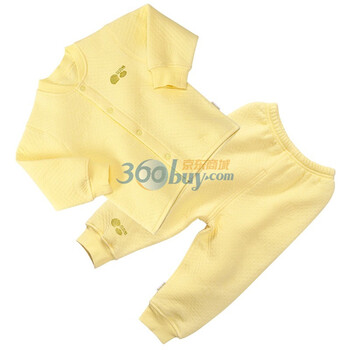 贝贝怡（bornbay） BB105-107 宝宝服 前开扣上衣两用裆裤保暖套装 淡黄 90码