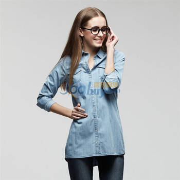 Giordano佐丹奴 衬衫 女蓝调怀旧牛仔中长版衬衫 01342027 宝蓝色 M