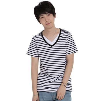 韩都衣舍 韩国2012夏装新款男装V领条纹短袖T恤NQ2027 白色 XL