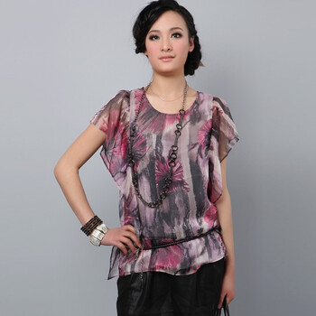 斐梵 Femfey 女士圆领衬衣女士圆领蝴蝶袖上衣2012春夏新品112FF81B28 玫红 XL