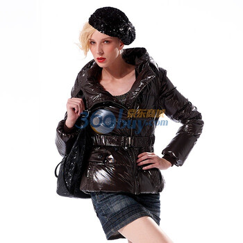 波司登羽绒服 女亮面双排扣时尚短款 BR1802 褐色 185/104A(XXXL)