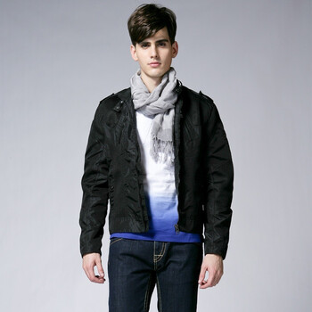 GLM男装2011秋季新品潮流立领网面拼接修身夹克外套073011004黑色XL