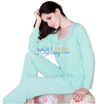 随尔美 Sealbeauty 甜美秋冬超柔软莫代尔家居服套装女款 S300203 浅绿色 XL