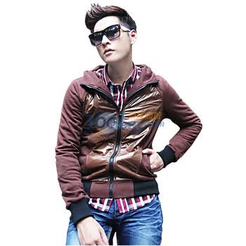 MIX2 2012新款春装时尚休闲男士连帽撞色开衫男装卫衣 L13S15B1 咖啡色 XXL