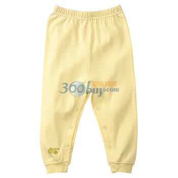 贝贝怡 四季素色贝壳印花全开扣开档裤子 宝宝纯棉长裤BB508 淡黄 90码
