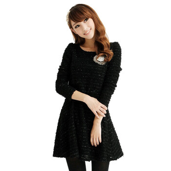 韩都衣舍 韩国连衣裙春季新品新年春装女银线珠花连衣裙HH0062 黑色 M