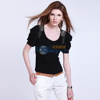 名人瑞裳 Mrrs 2012新品 夏装 女装韩版时尚知性短袖T恤1726. 黑色 XXL
