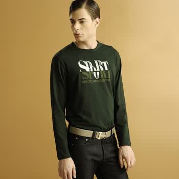 浪氏威尔lansiwear2011秋冬新款男士长袖T恤男圆领全棉T恤LWAJT21109 绿色 54