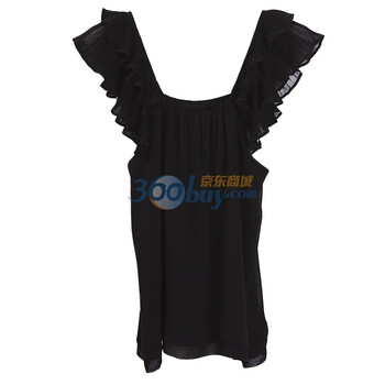 as安都2011春 新肩部双层荷叶边雪纺衫（3色）9111205 黑色 M