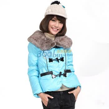 茵佳妮外套女装新品可爱甜美系蓬蓬毛领帽羽绒外套5114-1440123 蓝色 L