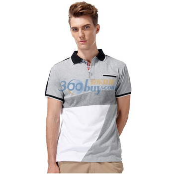 普派PUPAI男装休闲短袖POLO　时尚小标袋撞色领POLO衫MP37C3 灰色 XXL