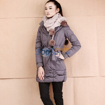 自然逸 女装韩版时尚长款加厚棉服113W073 浅灰色 XL