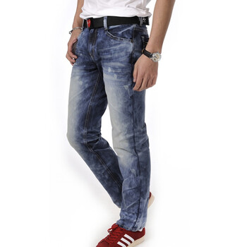 积普（JIPU）磨白做旧纯棉水洗男士牛仔裤 9111061703 M(30) L(31) XL(32) XXL(33) 蓝色 XXL
