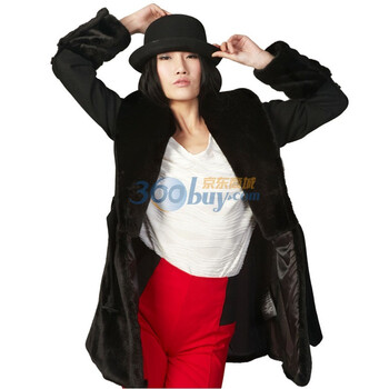 拉维亚 女装 2011新款冬装 人造毛皮草风衣外套 双排扣大翻领毛妮大衣WW10 黑色 L