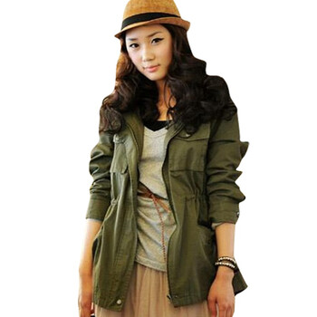 韩都衣舍 韩国风衣【春季新品】新年春装女带帽收腰纯色风衣JK1181 军绿色 M