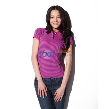 Giordano佐丹奴 Polo 女花色横间弹力修身珠地POLO 01311010 中紫罗兰红 M