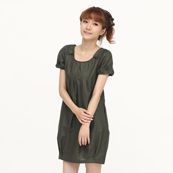 初刻CRUCCO 女装 袖口抽绳连衣裙 00004040 军绿色 L