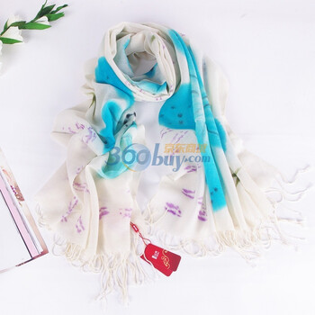 丝界纯羊毛大印花围巾保暖披肩sj808w 湖蓝 1号色
