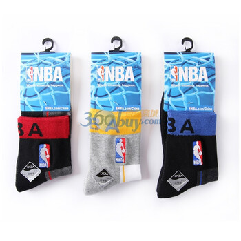NBA精梳棉莱卡半毛巾休闲男袜A216杂色3双装 尺码24-26cm 均码