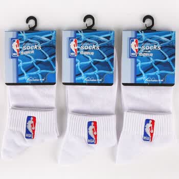 NBA精梳棉男士休闲袜A183白色3双装 尺码26-28m均码