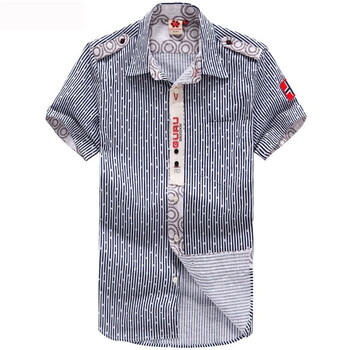 ShopZoom 2012主打款 挂浆条纹印花 肩章款短袖衬衫[C1069] 藏青条纹 XXL