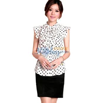 伊薇瑞 EVRAY 2012夏装新款波点木耳花边收腰衬衫 E810175 白色 XL'