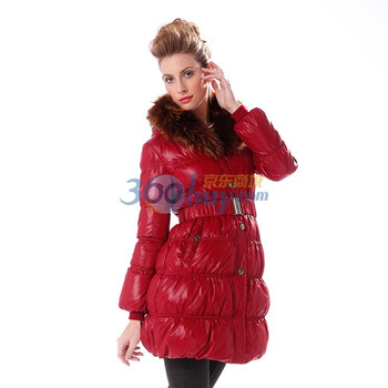 波司登羽绒服 女貉子毛领修身中长款 BR1932 酒红色 185/104A(XXXL)