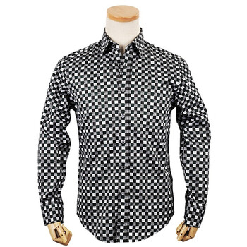 马基堡MGB 2012新品黑色格子纹纯棉长袖衬衫8937115-90 185/104A/XL