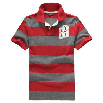 悟客良品WUUKEE 2012夏装精梳棉宽条纹POLO衫 11PL08 红灰条纹 XL
