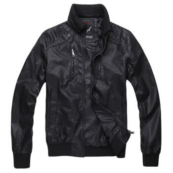 winjeans 2011 新款男经典休闲PU皮衣外套 黑色双袋 炭黑 XXL