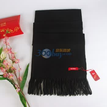 丝界100%羊毛加厚保暖男女通用围巾厚羊毛 黑色 1号色